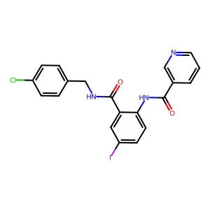 N-{2-[(4-chlorobenzyl)carbamoyl]-4-iodophenyl}pyridine-3-carboxamide structure