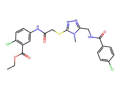 ethyl 2-chloro-5-[({[5-({[(4-chlorophenyl)carbonyl]amino}methyl)-4-methyl-4H-1,2,4-triazol-3-yl]sulfanyl}acetyl)amino]benzoate structure
