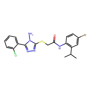 2-[[4-amino-5-(2-chlorophenyl)-1,2,4-triazol-3-yl]sulfanyl]-N-(4-bromo-2-propan-2-ylphenyl)acetamide structure