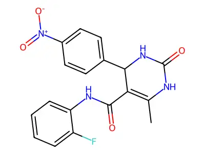 N-(2-fluorophenyl)-6-methyl-4-(4-nitrophenyl)-2-oxo-1,2,3,4-tetrahydropyrimidine-5-carboxamide structure