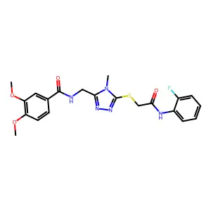 N-[[5-[2-(2-fluoroanilino)-2-oxoethyl]sulfanyl-4-methyl-1,2,4-triazol-3-yl]methyl]-3,4-dimethoxybenzamide structure