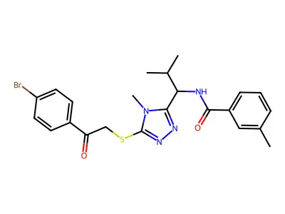 N-[1-(5-{[2-(4-bromophenyl)-2-oxoethyl]sulfanyl}-4-methyl-4H-1,2,4-triazol-3-yl)-2-methylpropyl]-3-methylbenzamide structure