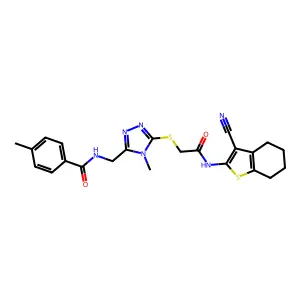 N-[[5-[2-[(3-cyano-4,5,6,7-tetrahydro-1-benzothiophen-2-yl)amino]-2-oxoethyl]sulfanyl-4-methyl-1,2,4-triazol-3-yl]methyl]-4-methylbenzamide structure