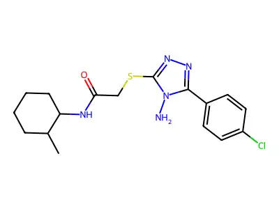 2-[[4-amino-5-(4-chlorophenyl)-1,2,4-triazol-3-yl]sulfanyl]-N-(2-methylcyclohexyl)acetamide structure