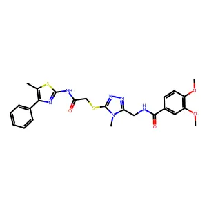 3,4-dimethoxy-N-[[4-methyl-5-[2-[(5-methyl-4-phenyl-1,3-thiazol-2-yl)amino]-2-oxoethyl]sulfanyl-1,2,4-triazol-3-yl]methyl]benzamide structure