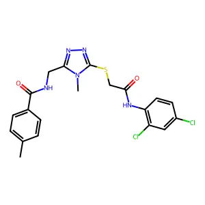 N-[[5-[2-(2,4-dichloroanilino)-2-oxoethyl]sulfanyl-4-methyl-1,2,4-triazol-3-yl]methyl]-4-methylbenzamide structure