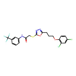 2-({5-[3-(2,4-dichlorophenoxy)propyl]-1,3,4-oxadiazol-2-yl}sulfanyl)-N-[3-(trifluoromethyl)phenyl]acetamide structure
