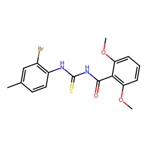 N-[(2-bromo-4-methylphenyl)carbamothioyl]-2,6-dimethoxybenzamide structure