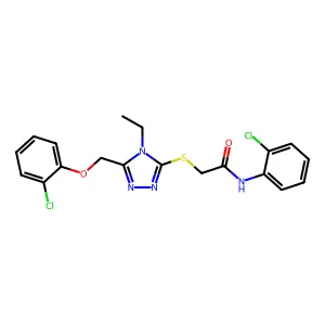 2-[[5-[(2-chlorophenoxy)methyl]-4-ethyl-1,2,4-triazol-3-yl]sulfanyl]-N-(2-chlorophenyl)acetamide structure