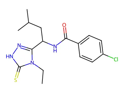 4-chloro-N-[1-(4-ethyl-5-sulfanyl-4H-1,2,4-triazol-3-yl)-3-methylbutyl]benzamide structure