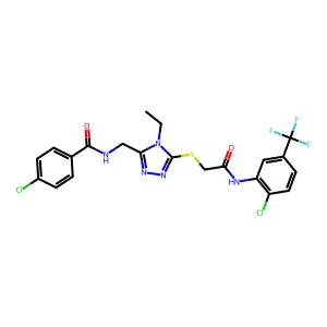 4-chloro-N-({5-[(2-{[2-chloro-5-(trifluoromethyl)phenyl]amino}-2-oxoethyl)sulfanyl]-4-ethyl-4H-1,2,4-triazol-3-yl}methyl)benzamide structure