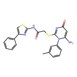2-[6-amino-1-(3-methylphenyl)-4-oxopyrimidin-2-yl]sulfanyl-N-(4-phenyl-1,3-thiazol-2-yl)acetamide structure