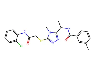 N-[1-[5-[2-(2-chloroanilino)-2-oxoethyl]sulfanyl-4-methyl-1,2,4-triazol-3-yl]ethyl]-3-methylbenzamide structure