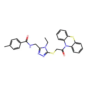 N-[(4-ethyl-5-{[2-oxo-2-(10H-phenothiazin-10-yl)ethyl]sulfanyl}-4H-1,2,4-triazol-3-yl)methyl]-4-methylbenzamide structure