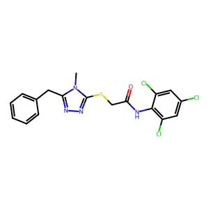 2-[(5-benzyl-4-methyl-1,2,4-triazol-3-yl)sulfanyl]-N-(2,4,6-trichlorophenyl)acetamide structure