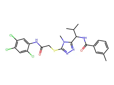 3-methyl-N-[2-methyl-1-[4-methyl-5-[2-oxo-2-(2,4,5-trichloroanilino)ethyl]sulfanyl-1,2,4-triazol-3-yl]propyl]benzamide structure