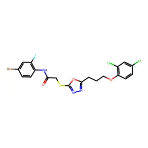N-(4-bromo-2-fluorophenyl)-2-({5-[3-(2,4-dichlorophenoxy)propyl]-1,3,4-oxadiazol-2-yl}sulfanyl)acetamide structure