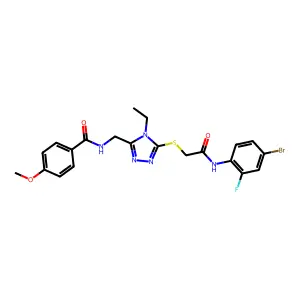 N-[[5-[2-(4-bromo-2-fluoroanilino)-2-oxoethyl]sulfanyl-4-ethyl-1,2,4-triazol-3-yl]methyl]-4-methoxybenzamide structure