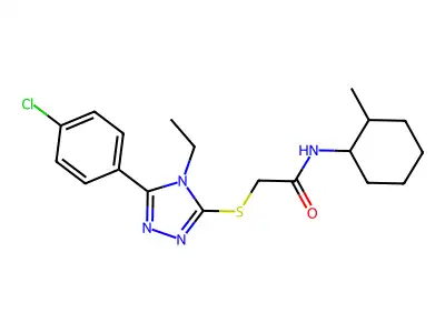 2-[[5-(4-chlorophenyl)-4-ethyl-1,2,4-triazol-3-yl]sulfanyl]-N-(2-methylcyclohexyl)acetamide structure