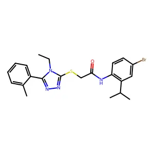N-(4-bromo-2-propan-2-ylphenyl)-2-[[4-ethyl-5-(2-methylphenyl)-1,2,4-triazol-3-yl]sulfanyl]acetamide structure