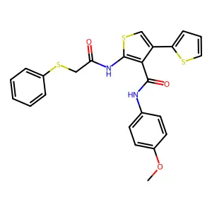N-(4-methoxyphenyl)-2-[(2-phenylsulfanylacetyl)amino]-4-thiophen-2-ylthiophene-3-carboxamide structure
