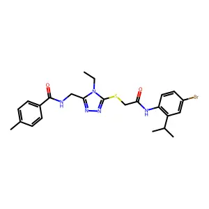 N-({5-[(2-{[4-bromo-2-(propan-2-yl)phenyl]amino}-2-oxoethyl)sulfanyl]-4-ethyl-4H-1,2,4-triazol-3-yl}methyl)-4-methylbenzamide structure