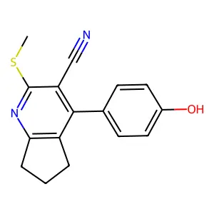4-(4-hydroxyphenyl)-2-(methylthio)-6,7-dihydro-5H-cyclopenta[b]pyridine-3-carbonitrile structure