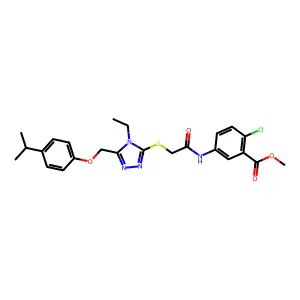 methyl 2-chloro-5-({[(4-ethyl-5-{[4-(propan-2-yl)phenoxy]methyl}-4H-1,2,4-triazol-3-yl)sulfanyl]acetyl}amino)benzoate structure