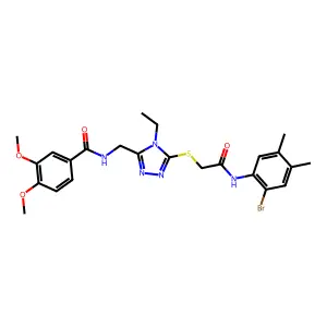 N-[[5-[2-(2-bromo-4,5-dimethylanilino)-2-oxoethyl]sulfanyl-4-ethyl-1,2,4-triazol-3-yl]methyl]-3,4-dimethoxybenzamide structure