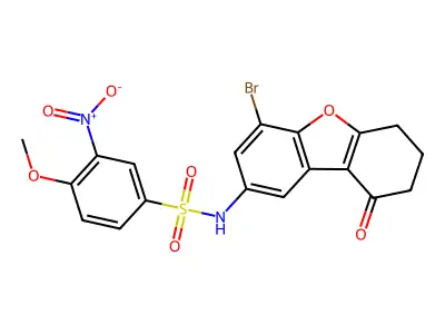 N-(4-bromo-9-oxo-7,8-dihydro-6H-dibenzofuran-2-yl)-4-methoxy-3-nitrobenzenesulfonamide structure