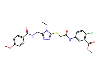 methyl 2-chloro-5-[({[4-ethyl-5-({[(4-methoxyphenyl)carbonyl]amino}methyl)-4H-1,2,4-triazol-3-yl]sulfanyl}acetyl)amino]benzoate structure