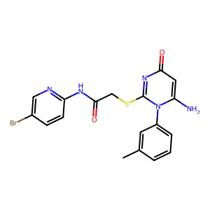 2-[6-amino-1-(3-methylphenyl)-4-oxopyrimidin-2-yl]sulfanyl-N-(5-bromopyridin-2-yl)acetamide structure