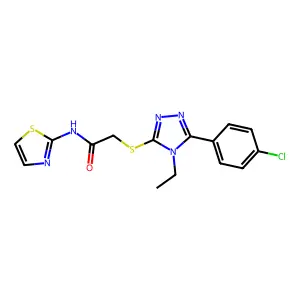 2-[[5-(4-chlorophenyl)-4-ethyl-1,2,4-triazol-3-yl]sulfanyl]-N-(1,3-thiazol-2-yl)acetamide structure