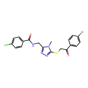 N-[(5-{[2-(4-bromophenyl)-2-oxoethyl]sulfanyl}-4-methyl-4H-1,2,4-triazol-3-yl)methyl]-4-chlorobenzamide structure