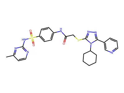 2-[(4-cyclohexyl-5-pyridin-3-yl-1,2,4-triazol-3-yl)sulfanyl]-N-[4-[(4-methylpyrimidin-2-yl)sulfamoyl]phenyl]acetamide structure