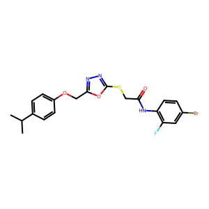 N-(4-bromo-2-fluorophenyl)-2-[(5-{[4-(propan-2-yl)phenoxy]methyl}-1,3,4-oxadiazol-2-yl)sulfanyl]acetamide structure