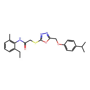 N-(2-ethyl-6-methylphenyl)-2-[(5-{[4-(propan-2-yl)phenoxy]methyl}-1,3,4-oxadiazol-2-yl)sulfanyl]acetamide structure