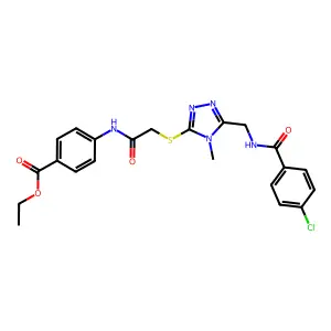 ethyl 4-[({[5-({[(4-chlorophenyl)carbonyl]amino}methyl)-4-methyl-4H-1,2,4-triazol-3-yl]sulfanyl}acetyl)amino]benzoate structure