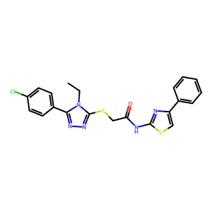 2-[[5-(4-chlorophenyl)-4-ethyl-1,2,4-triazol-3-yl]sulfanyl]-N-(4-phenyl-1,3-thiazol-2-yl)acetamide structure