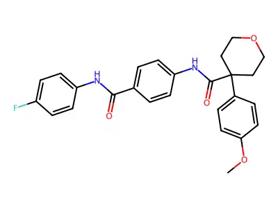 N-[4-[(4-fluorophenyl)carbamoyl]phenyl]-4-(4-methoxyphenyl)oxane-4-carboxamide structure