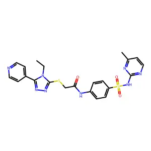 2-[(4-ethyl-5-pyridin-4-yl-1,2,4-triazol-3-yl)sulfanyl]-N-[4-[(4-methylpyrimidin-2-yl)sulfamoyl]phenyl]acetamide structure