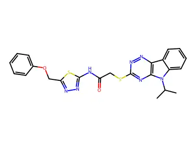 N-[5-(phenoxymethyl)-1,3,4-thiadiazol-2-yl]-2-[(5-propan-2-yl-[1,2,4]triazino[5,6-b]indol-3-yl)sulfanyl]acetamide structure