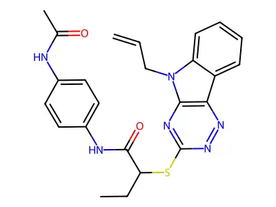 N-(4-acetamidophenyl)-2-[(5-prop-2-enyl-[1,2,4]triazino[5,6-b]indol-3-yl)sulfanyl]butanamide structure