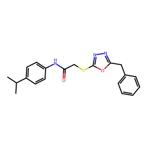2-[(5-benzyl-1,3,4-oxadiazol-2-yl)sulfanyl]-N-(4-propan-2-ylphenyl)acetamide structure