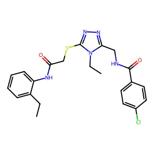 4-chloro-N-[[4-ethyl-5-[2-(2-ethylanilino)-2-oxoethyl]sulfanyl-1,2,4-triazol-3-yl]methyl]benzamide structure