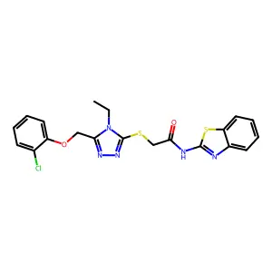 N-(1,3-benzothiazol-2-yl)-2-({5-[(2-chlorophenoxy)methyl]-4-ethyl-4H-1,2,4-triazol-3-yl}sulfanyl)acetamide structure