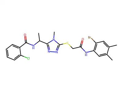 N-[1-[5-[2-(2-bromo-4,5-dimethylanilino)-2-oxoethyl]sulfanyl-4-methyl-1,2,4-triazol-3-yl]ethyl]-2-chlorobenzamide structure