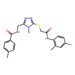 N-[[5-[2-(4-iodo-2-methylanilino)-2-oxoethyl]sulfanyl-4-methyl-1,2,4-triazol-3-yl]methyl]-4-methylbenzamide structure