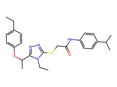 2-({4-ethyl-5-[1-(4-ethylphenoxy)ethyl]-4H-1,2,4-triazol-3-yl}sulfanyl)-N-[4-(propan-2-yl)phenyl]acetamide structure