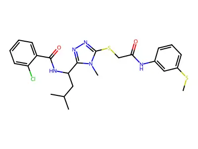 2-chloro-N-[3-methyl-1-[4-methyl-5-[2-(3-methylsulfanylanilino)-2-oxoethyl]sulfanyl-1,2,4-triazol-3-yl]butyl]benzamide structure